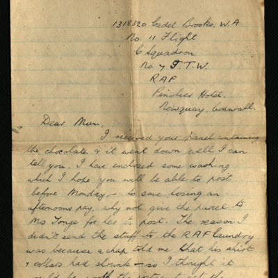 Letter from Bill to his mother
